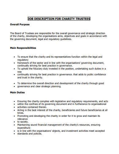charity roles and responsibilities|Sample trustee role descriptions .